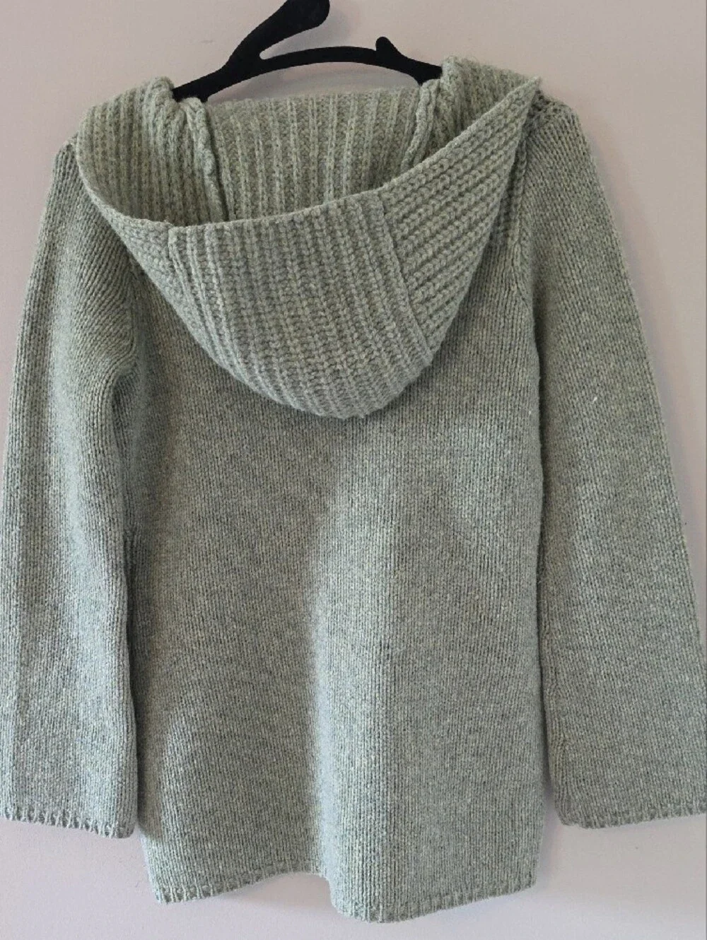 J. Crew Light Sage V-Neck Hooded Knit Sweater